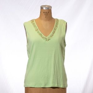 Talbots Woman 1X Sleeveless Beaded V Neck Top